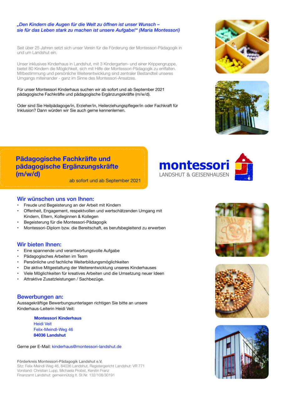 Stellenanzeige pädagogische Fachkräfte und pädagogische Ergänzungskräfte (m/w/d)