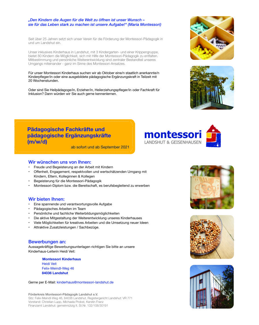 Stellenanzeige pädagogische Fachkräfte und pädagogische Ergänzungskräfte (m/w/d)